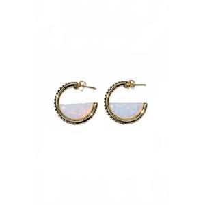 NEW NATIVE GEM women's galileo hoops earrings in white opal